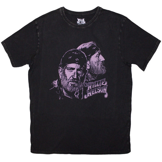 Willie Nelson | Official Stone Wash Band T-Shirt | Purple Graphic (Black)