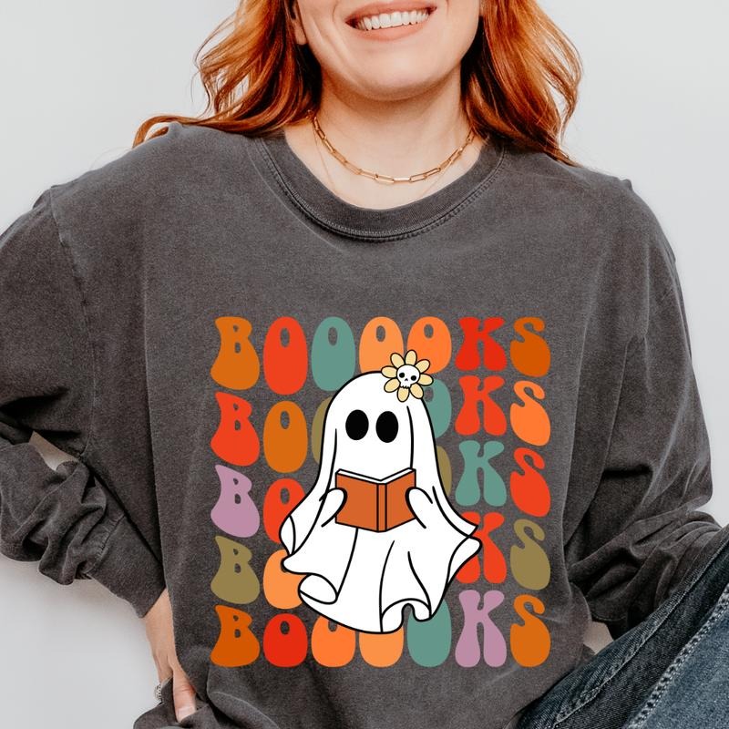 WOMENS GRAPHIC TEES, GHOSTS READING BOOKS #2 SHIRT, WOMEN'S READING SHIRT, (COMFORT COLORS T-SHIRT, CASUAL SHIRT UNISEX,...