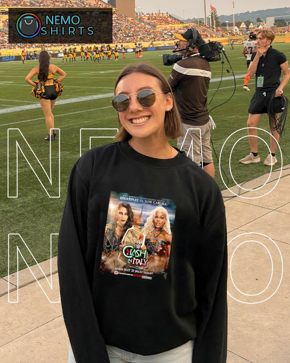 WWE women’s championship match Rhea Ripley vs Jade Cargill Clash in Italy shirt