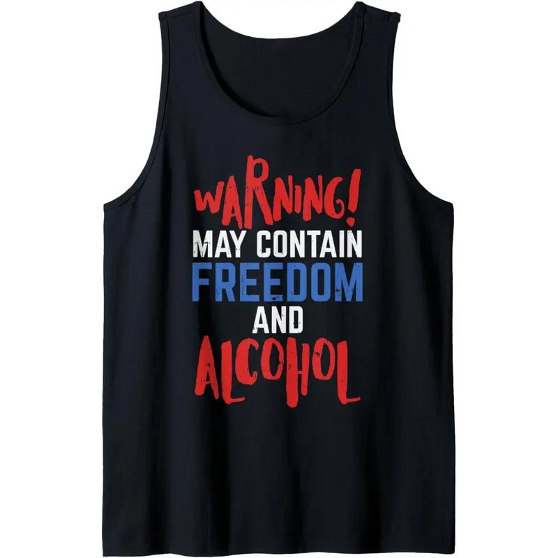 Warning May Contain Freedom And Alcohol 4th Of July Party Tank Top MADE IN USA T-Shirts, Hoodie, Sweatshirt | CiraTrend.com