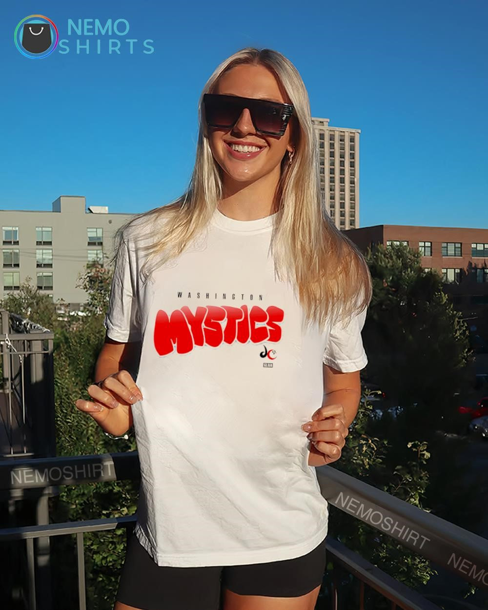 Washington Mystics bubble script text shirt