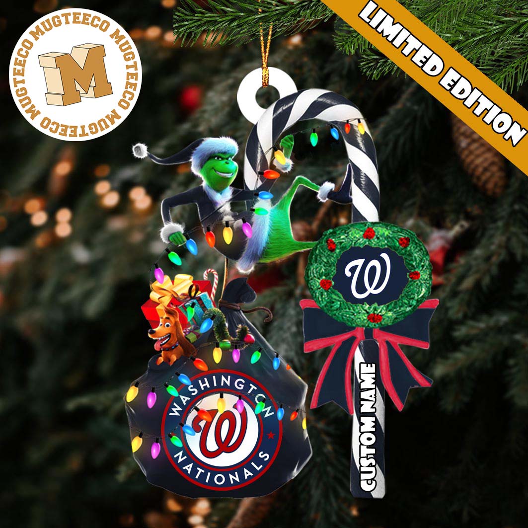 Washington Nationals MLB Grinch Candy Cane Personalized Xmas Gifts Christmas Tree Decorations Ornament