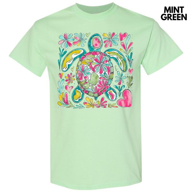 Watercolor Sea Turtle Gildan Short Sleeve T-Shirt 'NLB' Hoodie, Sweatshirt | CiraTrend.com