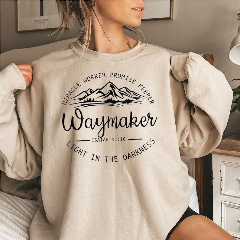 Waymaker Sweatshirt, Faith , Christian , Jesus , Bible Verse, Sweater; T-shirt Cotton Womenswear Women