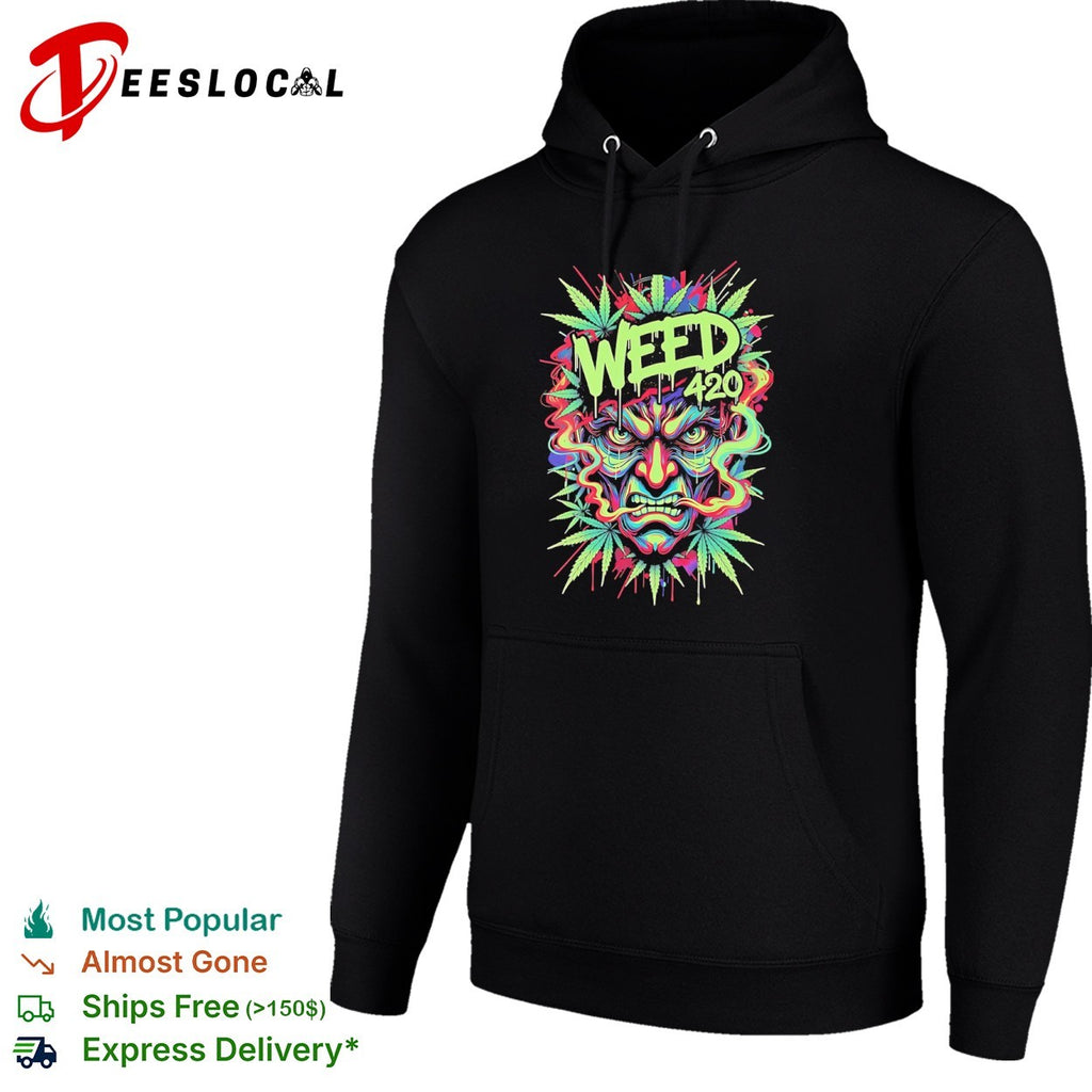 Weed 420 Japanese Demon Mask Oni Hannya Psychedelic shirt