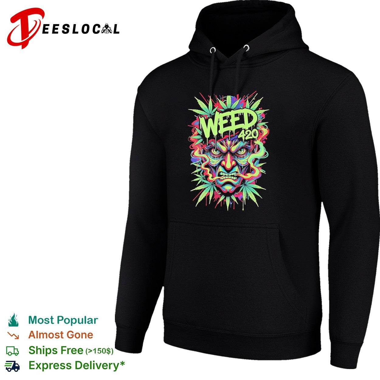 Weed 420 Japanese Demon Mask Oni Hannya Psychedelic shirt