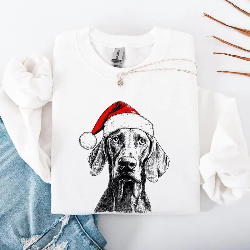 Weimaraner, Santa, Dog, Christmas, Dog Lover, Pet Sweatshirt, Crew Neck, Women's, Crewneck T-Shirts, Hoodie | CiraTrend.com
