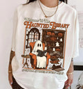 Welcome To the Haunted Library Sweatshirt, Ghost Reading T-Shirt, Halloween Bookish Tee Shirt, Pumpkin Season Shirt Hoodie