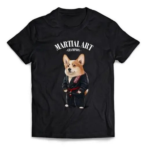 Welsh Corgi Dog Sensei in Black Judogi Karate Martial Art Champion - Short-Sleeve Unisex T-Shirt Made in USA Hoodie,...