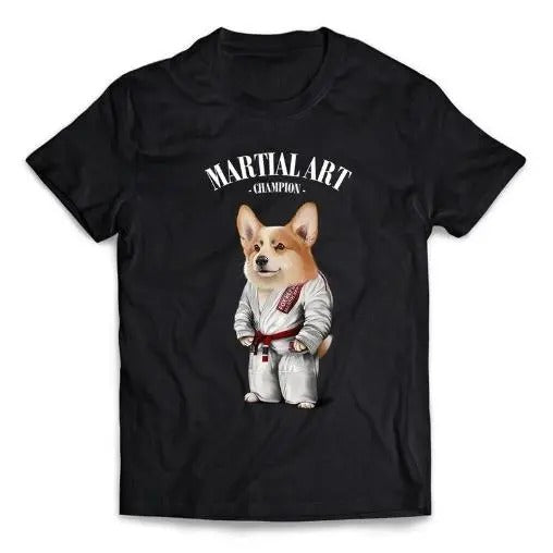 Welsh Corgi Dog Sensei in White Judogi Karate Martial Art Champion - Short-Sleeve Unisex T-Shirt Made in USA Hoodie,...
