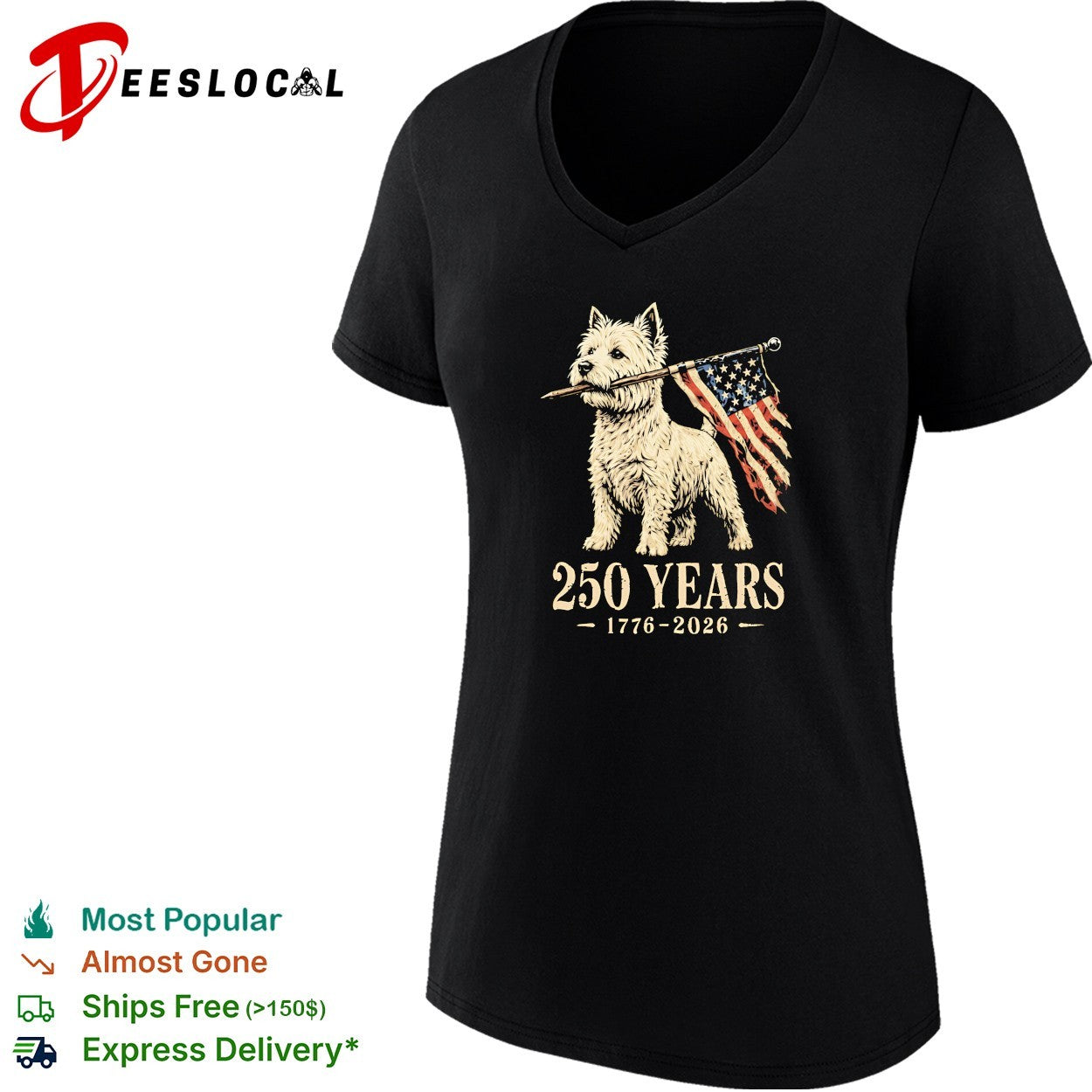 West Highland terrier carrying American flag 250 years 1776 2026 shirt