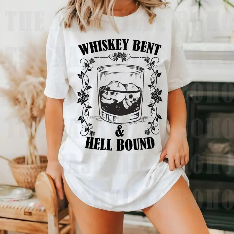 Whiskey Bent Hell Bound Tee, Whiskey Bent Tee, Bachelorette Party Tees, Tees, Unisex T-shirt, Oversized Tee Hoodie,...