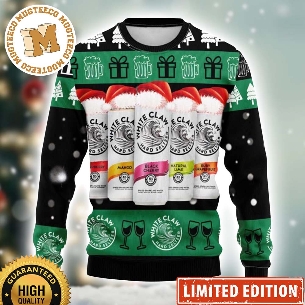White Claw Christmas Beer Santa Hat Xmas Gift 2023 Ugly Christmas Sweater