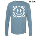 White Puff Checkered Happy Face Long Sleeve Comfort Colors T-Shirt Hoodie, Sweatshirt | CiraTrend.com