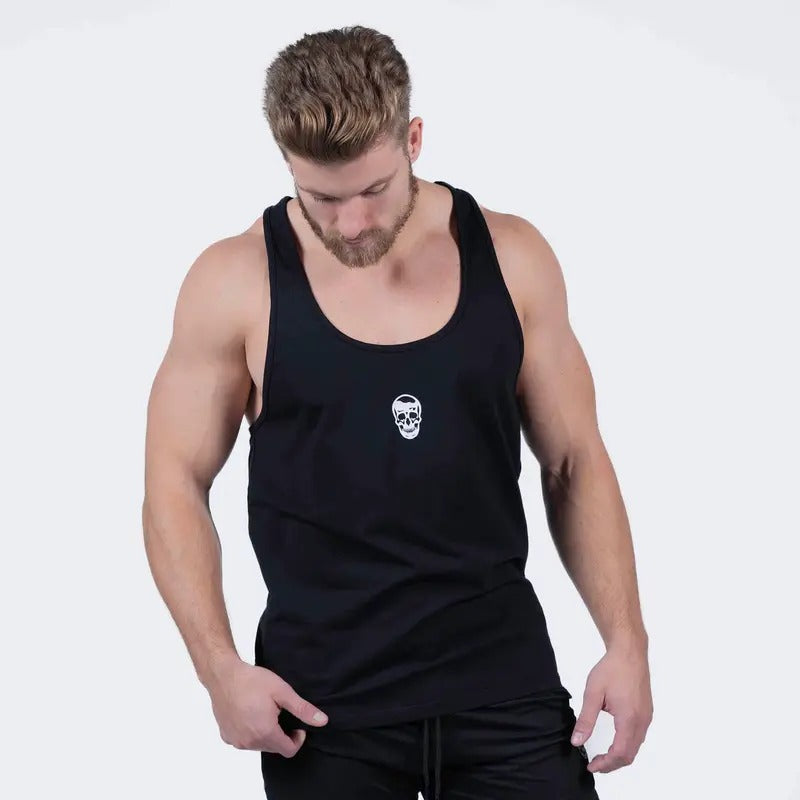 Breathable Ascend Stringer - Men's Black/White Sleeveless Summer Vest with 3D Skull