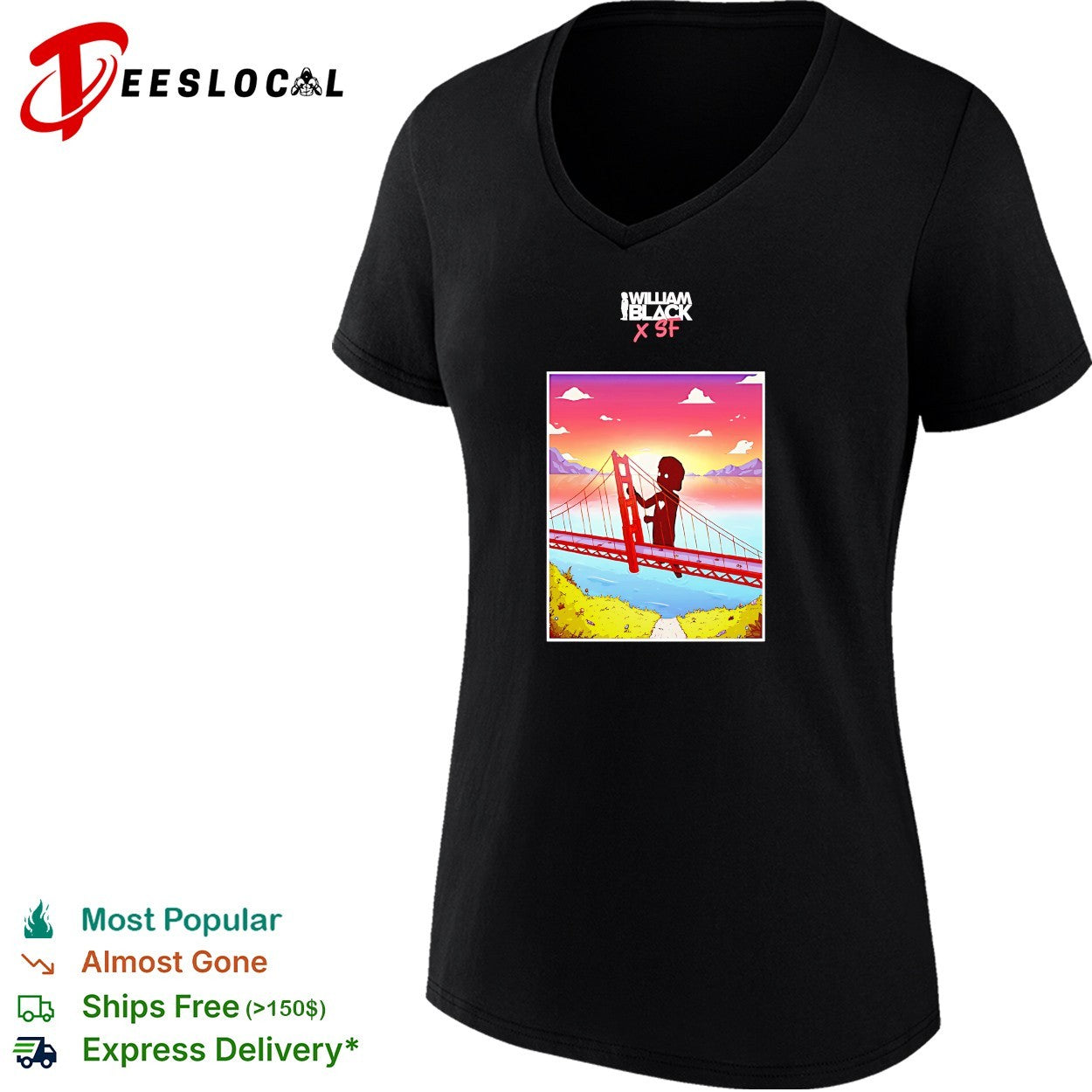 William Black x SF golden gate bridge sunset shirt