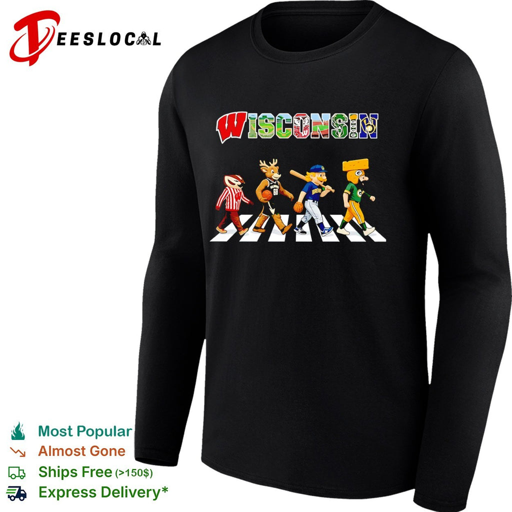 Wisconsin Badgers Bucks Brewers Packers mascot walking across shirt