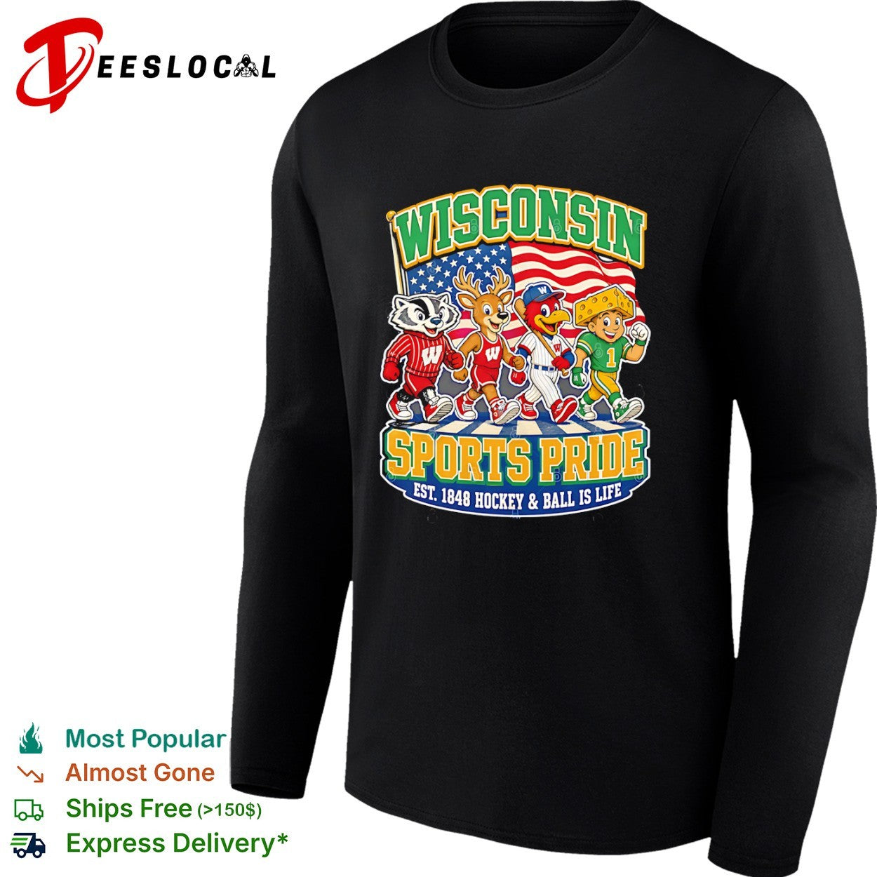 Wisconsin Sports Pride Est 1848 Hockey and Ball is Life Badger Deer Bird shirt