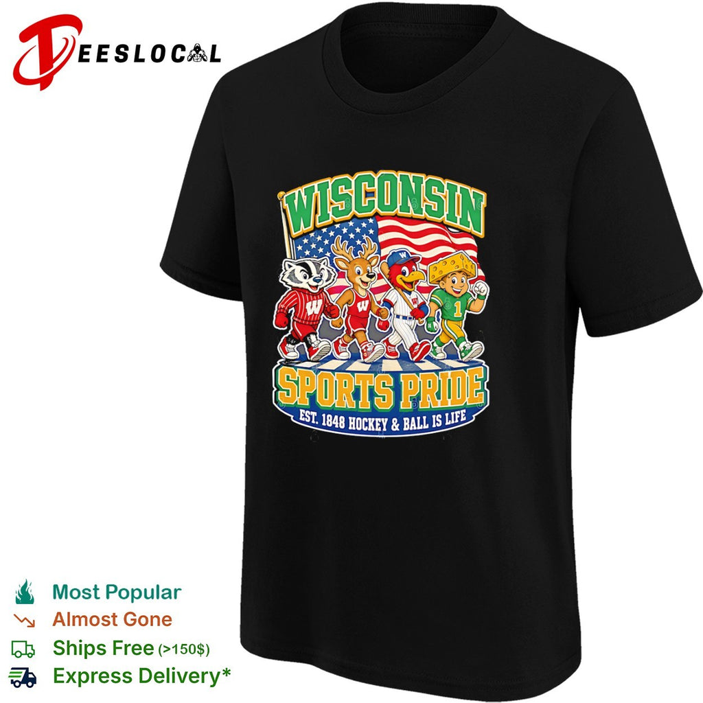 Wisconsin Sports Pride Est 1848 Hockey and Ball is Life Badger Deer Bird shirt