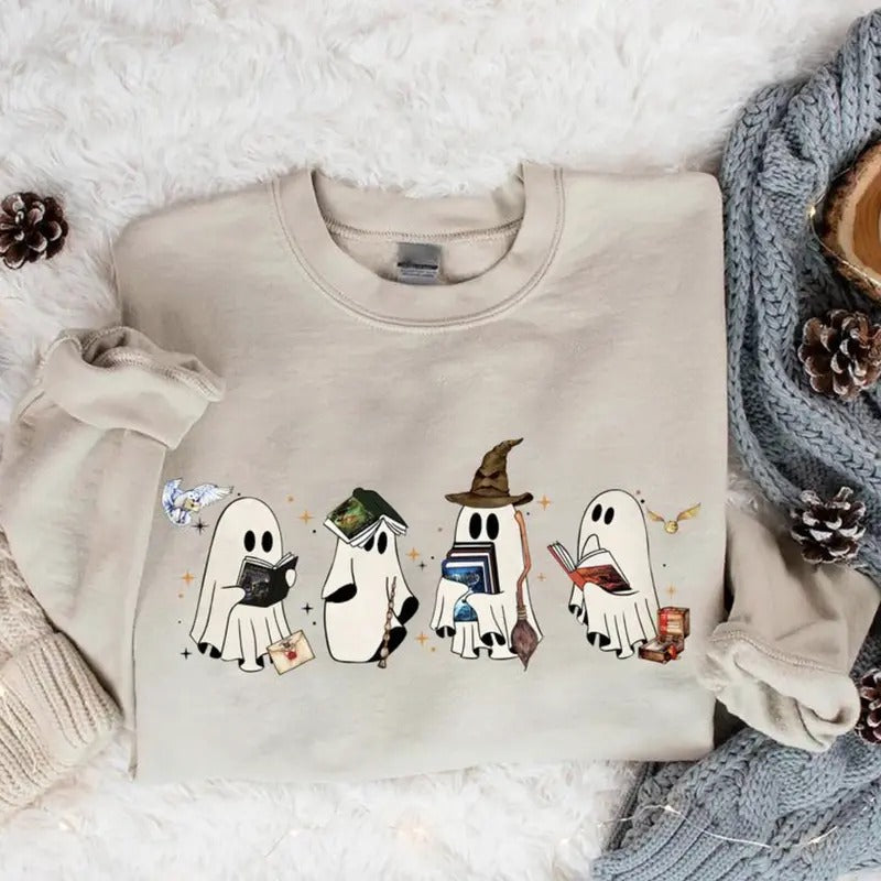 Wizard Ghost Book Sweatshirt, Ghosts Bookish Shirt, Wizard Ghost Sweatshirt, Halloween Gift For Book Lovers, Bookish...