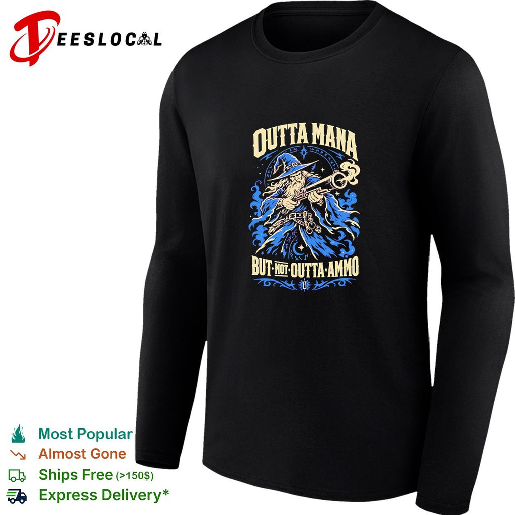 Wizard Gunner Outta Mana but not Outta Ammo Fantasy Role Playing Game nerd vintage shirt