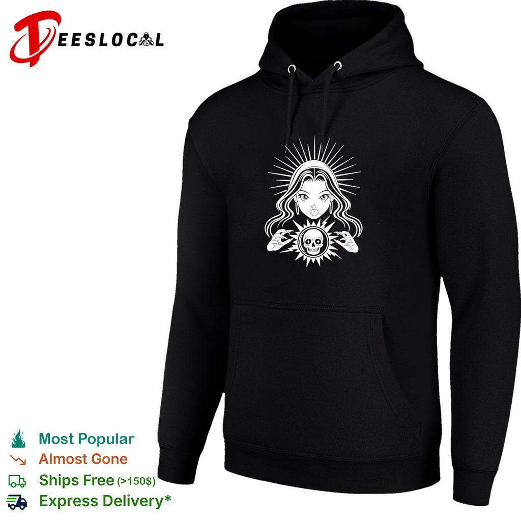 Woman holding skull crystal ball psychic shirt
