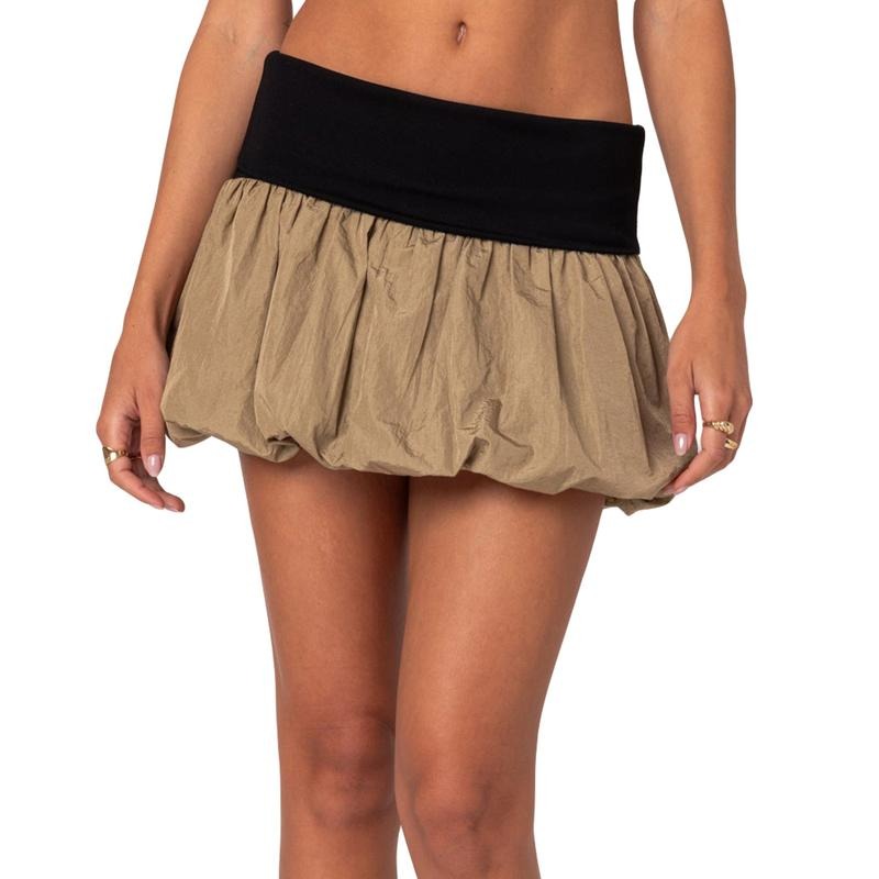 Women Summer Bubble Skirt Casual Contrast Color Elastic Mini A-Line Skirt for Beach Vacation Club Streetwear Fashion...