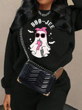 Women's   Cartoon Ghost & Letter Print Drop Shoulder Sweatshirt, Casual Long Sleeve Round Neck Pullover for Fall &...