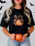 Women's  Graphic Tee, Casual Leopard-print Pumpkin Print Short Sleeve T-shirt for Summer, Women's Top for Daily Wear...