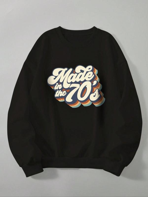 Women's "Made in the 70's" Round Neck Graphic Sweatshirt, Fashion Casual Crew Neck Long Sleeve Pullover for Daily Outdoor...