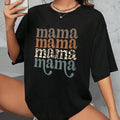 Women's "mama" Letter Print Round Neck Tee, Vintage Trendy Casual Drop Shoulder Half Sleeve T-shirt For Daily Wear, Back...
