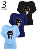 Women's Angry Cat Print Round Neck Tee, Casual Short Sleeve Crew Neck T-Shirt for Daily Wear, Ladies Clothes for All...