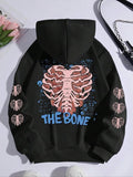 Women's Bone Graphic Print Drop Shoulder Drawstring Hoodie, Casual Pocket Long Sleeve Hooded Sweatshirt, Ladies Fall &...