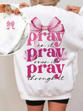 Women's Bow & Letter Print Crew Neck Sweatshirt, Casual Long Sleeve Pullover for Daily Wear, Ladies Clothes for All...
