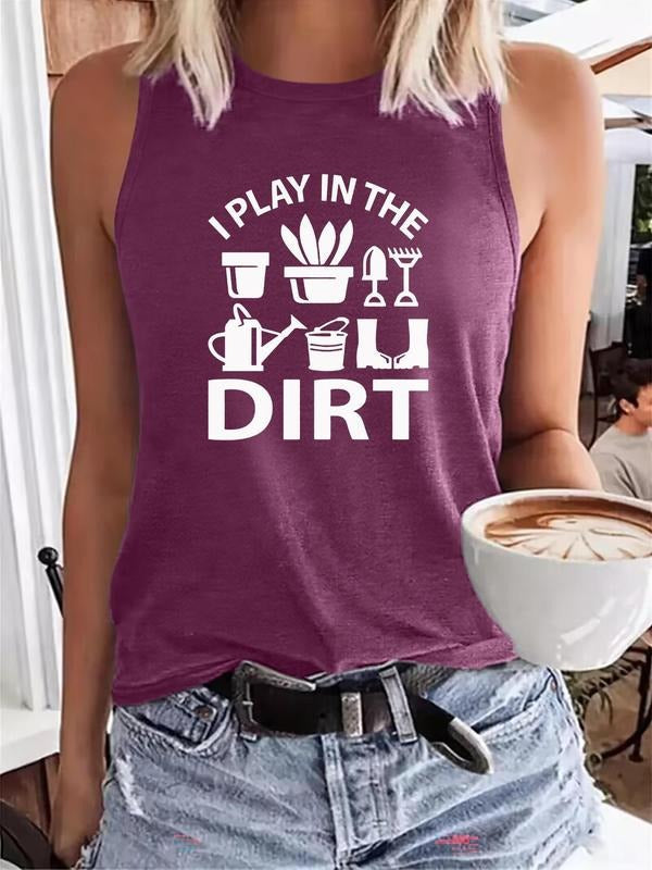 Women's Cartoon & Letter Print Round Neck Tank Top, Casual Sleeveless Top for Summer, Ladies Clothes for Daily Wear...