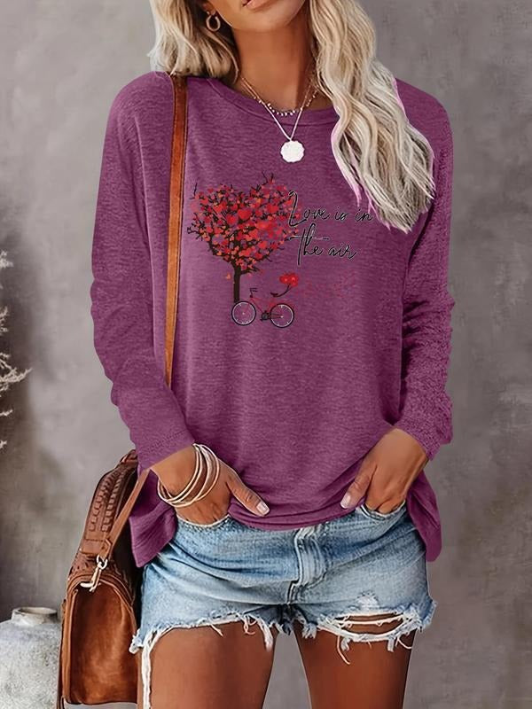 Women's Cartoon & Letter Print Round Neck Tee, Casual Long Sleeve Crew Neck T-shirt for Fall & Winter, Women's Top for...