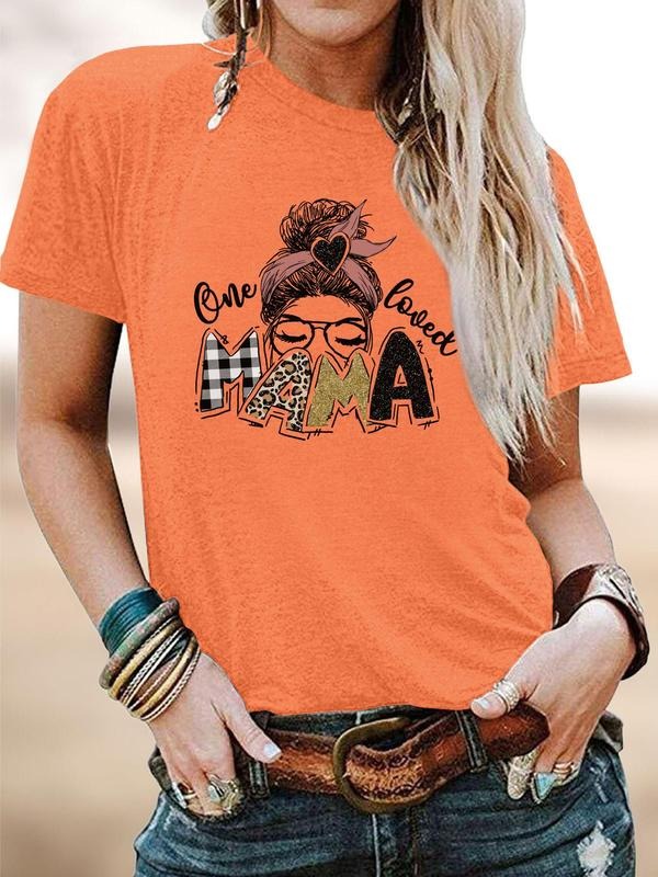 Women's Cartoon & Letter Print Round Neck Tee, Fashion Casual Crew Neck T-Shirt for Daily Holiday Vacation Outdoor Wear,...
