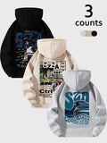 Women's Cartoon & Letter Print Thermal Lined Hoodie, Casual Long Sleeve Hooded Sweatshirt for Spring, Women's Clothes for...