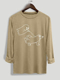 Women's Cartoon Ghost Print Round Neck Tee, Casual Halloween Long Sleeve Crew Neck T-shirt for Daily Wear, Ladies...