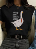 Women's Cartoon Goose Print Round Neck Graphic Tee, Vintage Trendy Casual Short Sleeve T-shirt for Daily Wear, Ladies...
