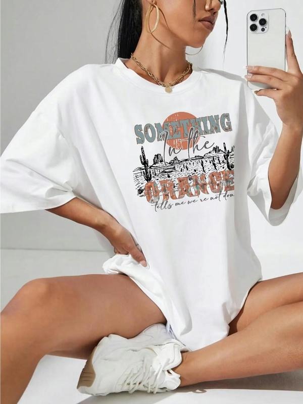 Women's Cartoon Graphic Print Round Neck Tee, Fashion Casual Drop Shoulder Short Sleeve T-shirt for Daily Wear, Ladies...