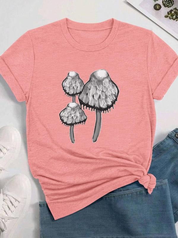 Women's Cartoon Print Round Neck Tee, Fashion Casual Crew Neck T-shirt for Daily Holiday Vacation Outdoor Wear, Ladies...