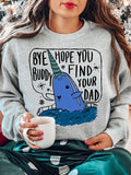 Women's Cartoon Whale & Letter Print Drop Shoulder Sweatshirt, Casual Long Sleeve Round Neck Pullover for Fall & Winter,...