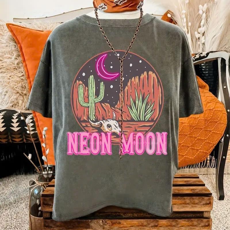 Women's Casual Neon Moon Graphic Tee Cotton Fabric Hoodie, Sweatshirt | CiraTrend.com