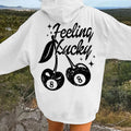 Women's Cherry & Letter Print Drop Shoulder Hoodie, Fashion Casual Drawstring Pocket Hooded Sweatshirt for Daily Holiday...