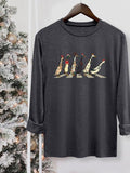 Women's Christmas Animal Print Round Neck Tee, Casual Long Sleeve Crew Neck T-shirt for Fall & Winter, Women's Top for...