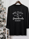 Women's Christmas Gingerbread Letter Print Round Neck Tee, Casual Long Sleeve Crew Neck T-shirt for Fall & Winter,...