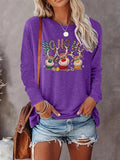 Women's Christmas Reindeer Print Round Neck Tee, Casual Long Sleeve Crew Neck  T-shirt  for Fall & Winter, Women's...