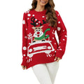 Women's Christmas Sweaters Reindeer Pattern Long Sleeve Round Neck Ribbed Knitted Tops T-Shirts, Hoodie, Sweatshirt