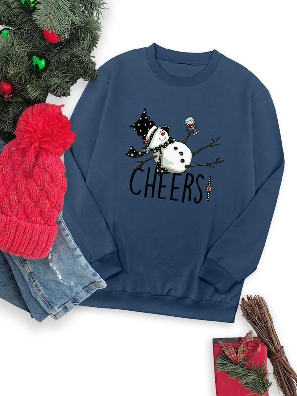 Women's Christmas Themed Cartoon Snowman Print Drop Shoulder Sweatshirt, Casual Long Sleeve Round Neck Pullover for Daily Wear, Ladies Fall & Winter Clothes